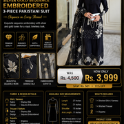 3-Piece Women's Stitched Silver Gold Sequence Embroidered Pakistani Suit
