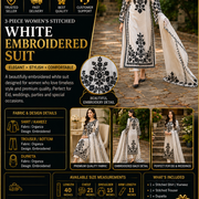 3-Piece Women's Stitched White Embroidered Suit for Eid & Weddings