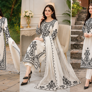 3-Piece Women's Stitched White Embroidered Suit for Eid & Weddings