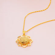 Gold Sunflower Pendant Necklace for Women Retro Ethnic Jewelry