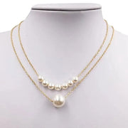 2 Layered Gold Plated Pearl Necklace for Women