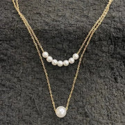 2 Layered Gold Plated Pearl Necklace for Women