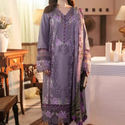 Purple Embroidered 3Pcs Women Suit Set for Eid Party Wear