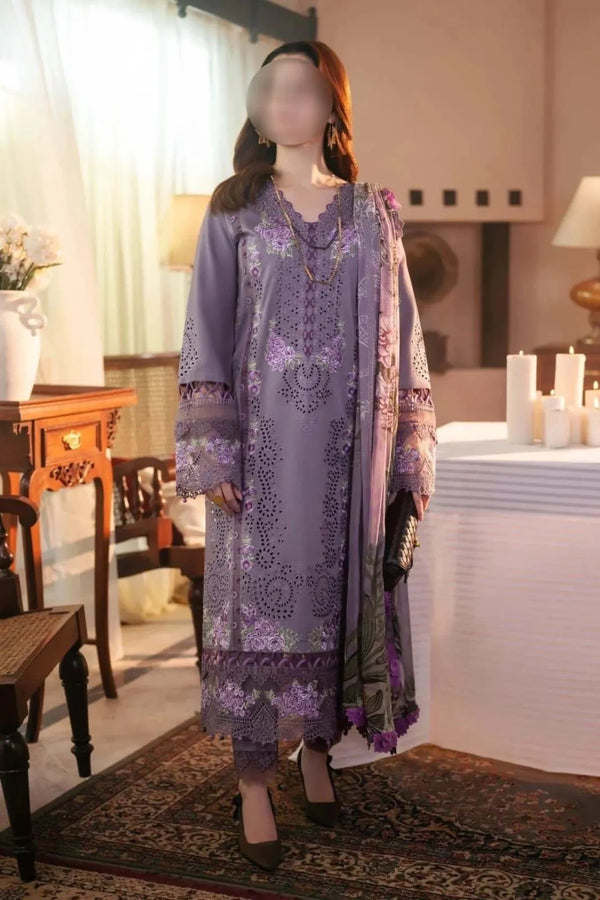 Purple Embroidered 3-Piece Women Suit Set for Eid Party Wear
