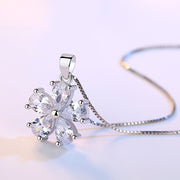 Women Pear-Shaped Flower Pendant Jewelry White Diamond Plated