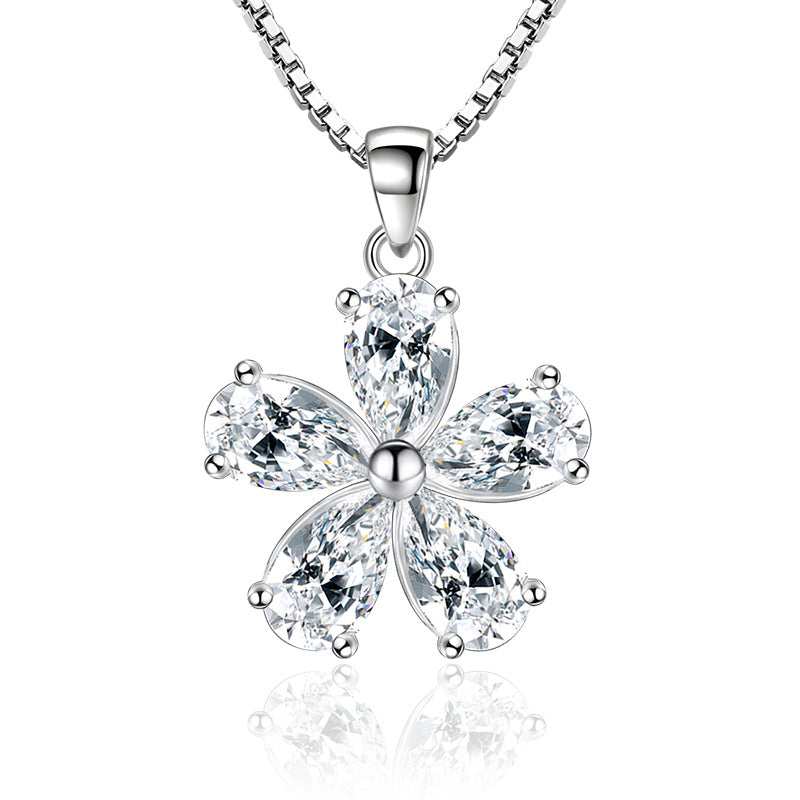 Women Pear-Shaped Flower Pendant Jewelry White Diamond Plated