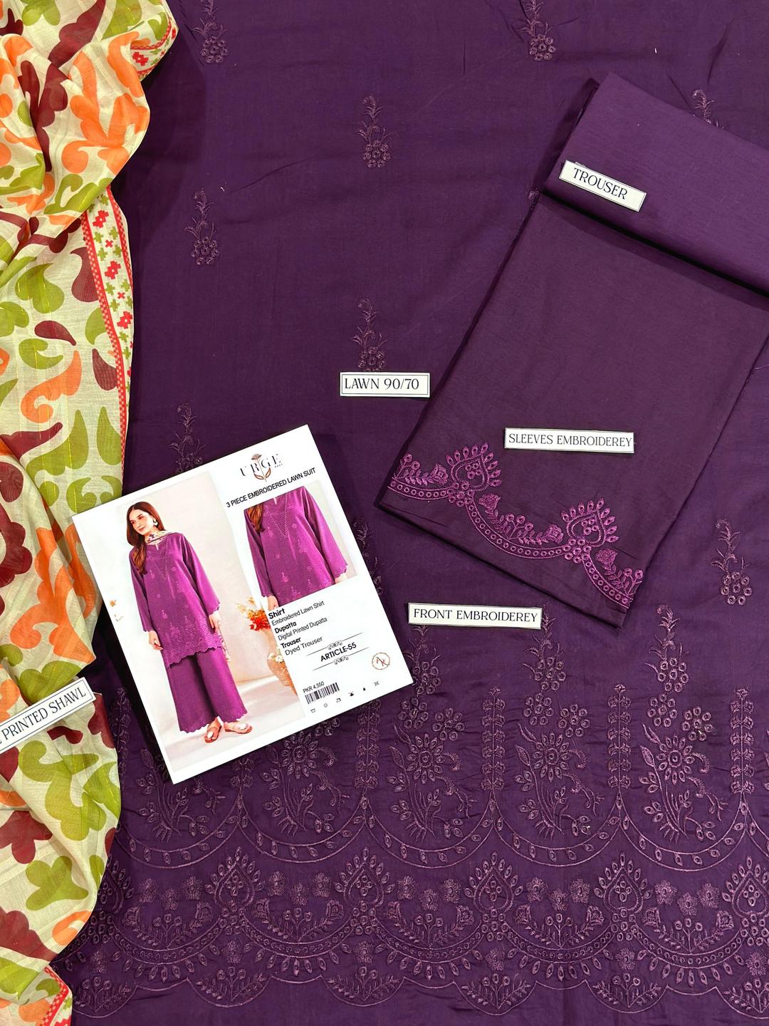Magenta Chikankari 3-Piece Lawn Suit for Women