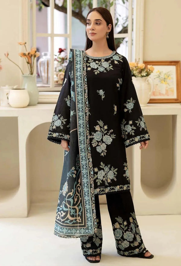 3Pcs Women's Stitched Black Embroidered 3-Piece Cotton Lawn Suit for Bakra Eid