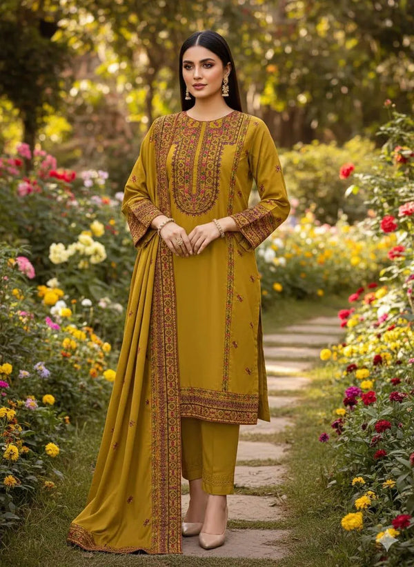 Yellow 3-Piece Unstitched Embroidered Lawn Suit