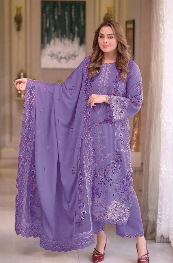 3-Piece Purple Chikankari Lawn Suit for Women