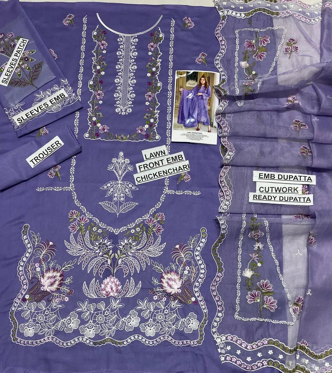 Purple Chikankari Lawn 3-Piece Suit for Women