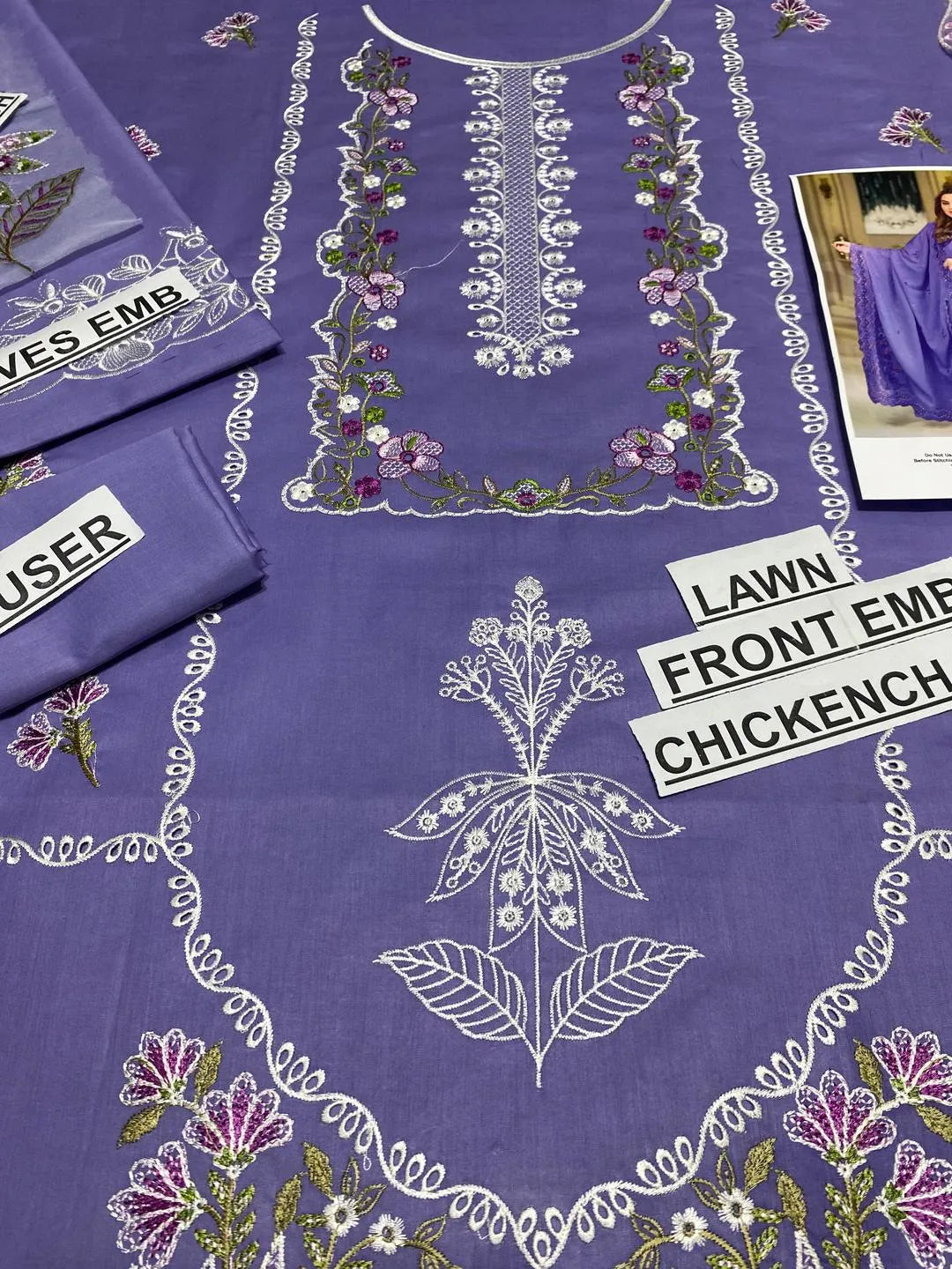 Purple Chikankari Lawn 3-Piece Suit for Women