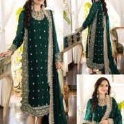Green Embroidered 3-Piece Crinkle Chiffon Suit Medium to XL