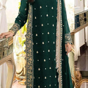 Green Embroidered 3-Piece Crinkle Chiffon Suit Medium to XL