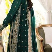 Green Embroidered 3-Piece Crinkle Chiffon Suit Medium to XL