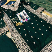 Green Embroidered 3-Piece Crinkle Chiffon Suit Medium to XL