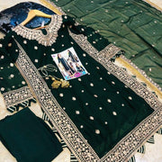 Green Embroidered 3-Piece Crinkle Chiffon Suit Medium to XL