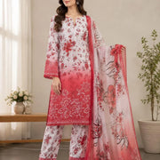 Red Printed Lawn 3Pcs Women Suit Set