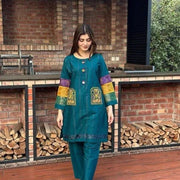 Women's 2-Piece Stitched Cotton Net Embroidered Shirt And Trouser
