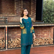 Women's 2-Piece Stitched Cotton Net Embroidered Shirt And Trouser