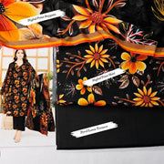 3-Piece Women's Unstitched Black Printed Dobby Lawn Suit
