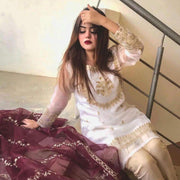 3-Piece Women's White Embroidered Organza Suit