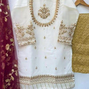 3-Piece Women's White Embroidered Organza Suit