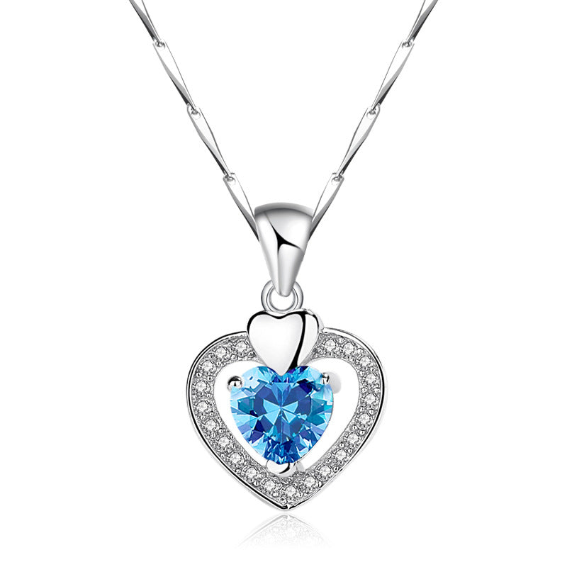 Sterling Silver Heart Pendant Necklace with Purple Diamond