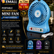 Portable Rechargeable Mini Fan Blue Fast Charging