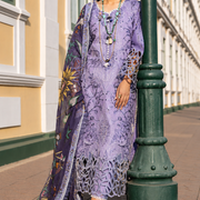 3-Piece Women's Unstitched Embroidered Lawn Suit – Purple