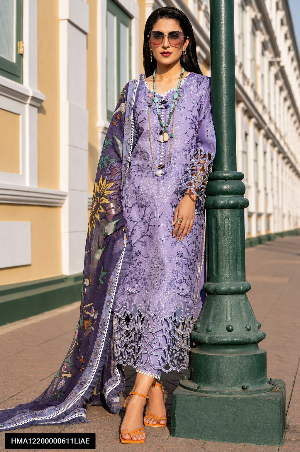 3-Piece Women's Unstitched Embroidered Lawn Suit – Purple