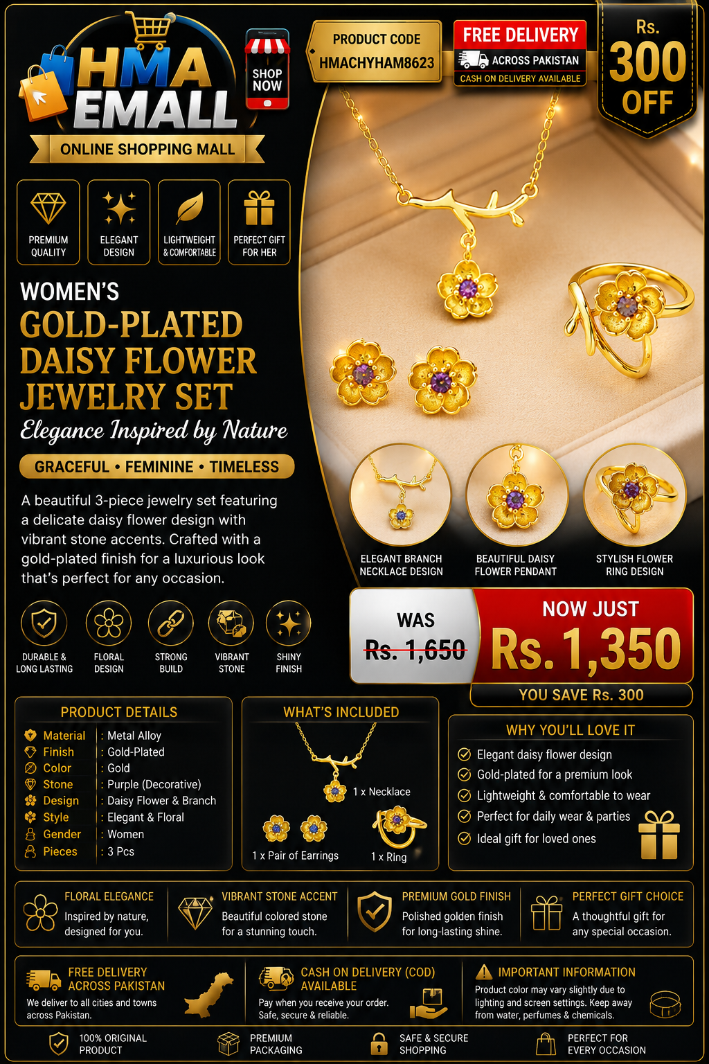 Women's Gold-Plated Daisy Jewelry Set