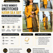 3-Piece Women's Unstitched Katan Silk Suit & Yellow Organza Dupatta