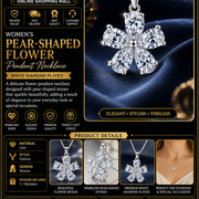 Women's Pear-Shaped Flower Pendant Necklace – White Diamond Plated