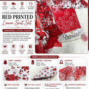 3-Piece Women's Unstitched Red Printed Lawn Suit Set