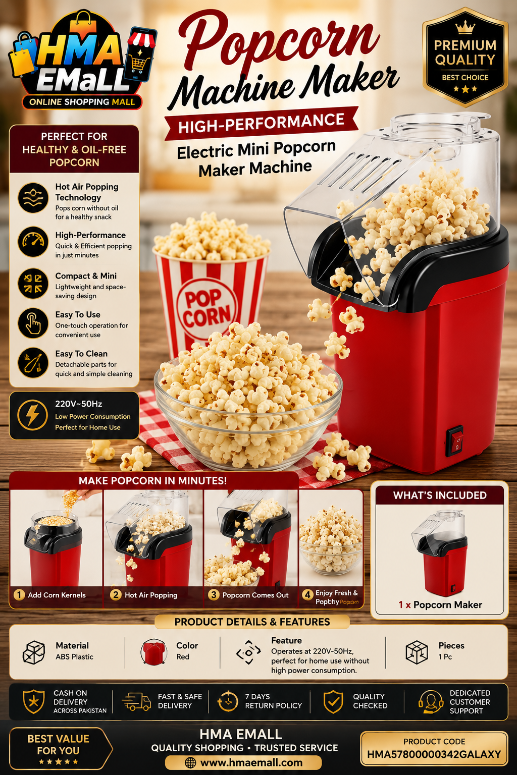 Popcorn Machine Maker High-Performance Electric Mini Popcorn Maker Machine