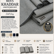 Men's Khaddar Unstitched Grey Suit – Winter Wear