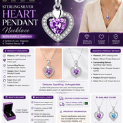 Sterling Silver Heart Pendant Necklace with Purple Diamond