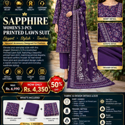 SAPPHIRE – Women’s 3-Pcs Purple-Floral Unstitched Printed Lawn Suit – Apparel Accessory Designed for Fashion