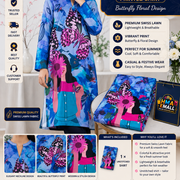 1-Piece Women Unstitched Swiss Lawn Printed Shirt Butterfly Floral Design