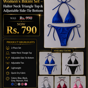 Women’s Bikini Set – Halter Neck Triangle Top & Adjustable Side-Tie Bottom