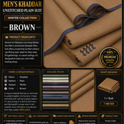 Men's Khaddar Unstitched Suit Brown – Winter Wear
