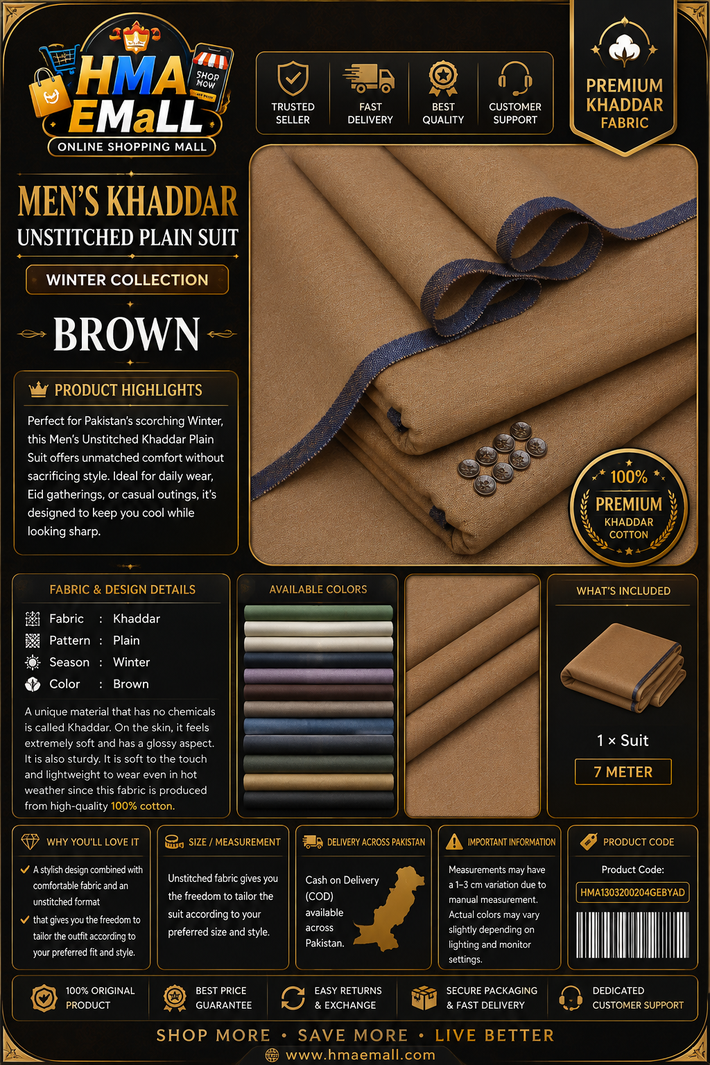 Men's Khaddar Unstitched Suit Brown – Winter Wear