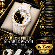 Men's Carbon Fiber Marble Watch White - Gold