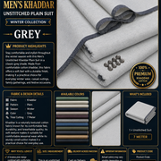 Men's Khaddar Unstitched Grey Suit – Winter Wear