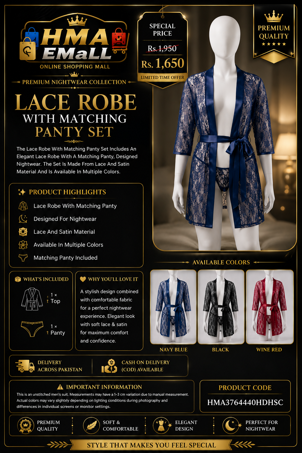 Women's Matching Panty Set For Nightwear Featuring Lace And Satin Material For Comfortable Use