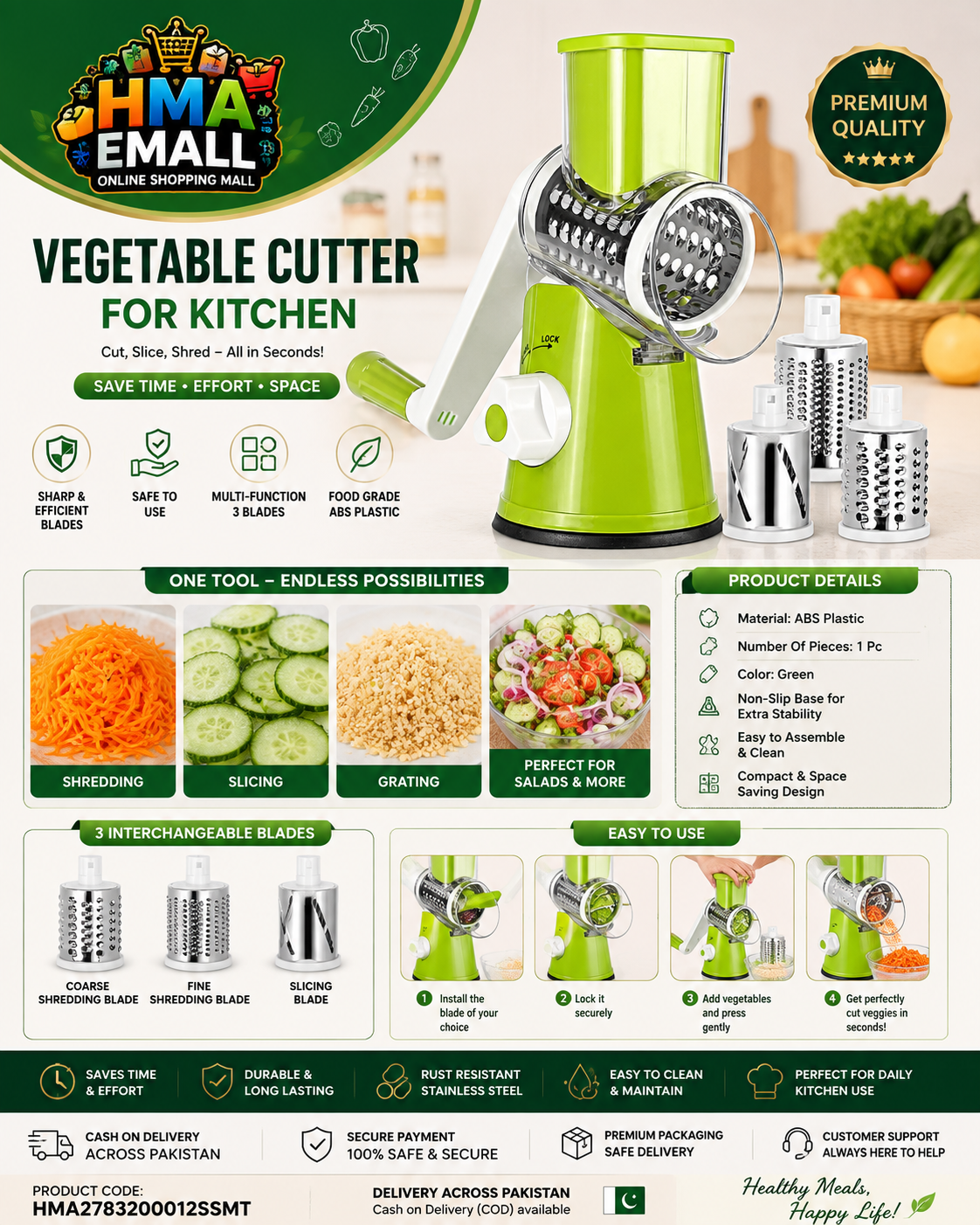 Multifunctional Hand Crank Drum Vegetable Cutter And Kitchen Grater With Interchangeable Blades