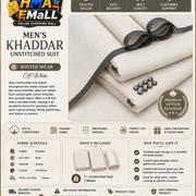 Men's Khaddar Unstitched Off White Suit – Winter Wear
