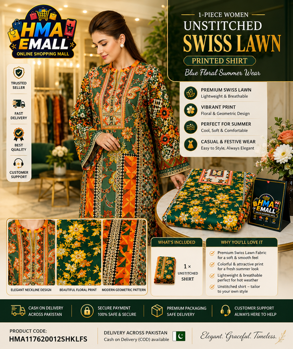 1-Piece Women Unstitched Printed Swiss Lawn Shirt for Women Multicolor Paisley Design