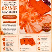 3-Piece Women's Unstitched Orange Katan Silk Suit